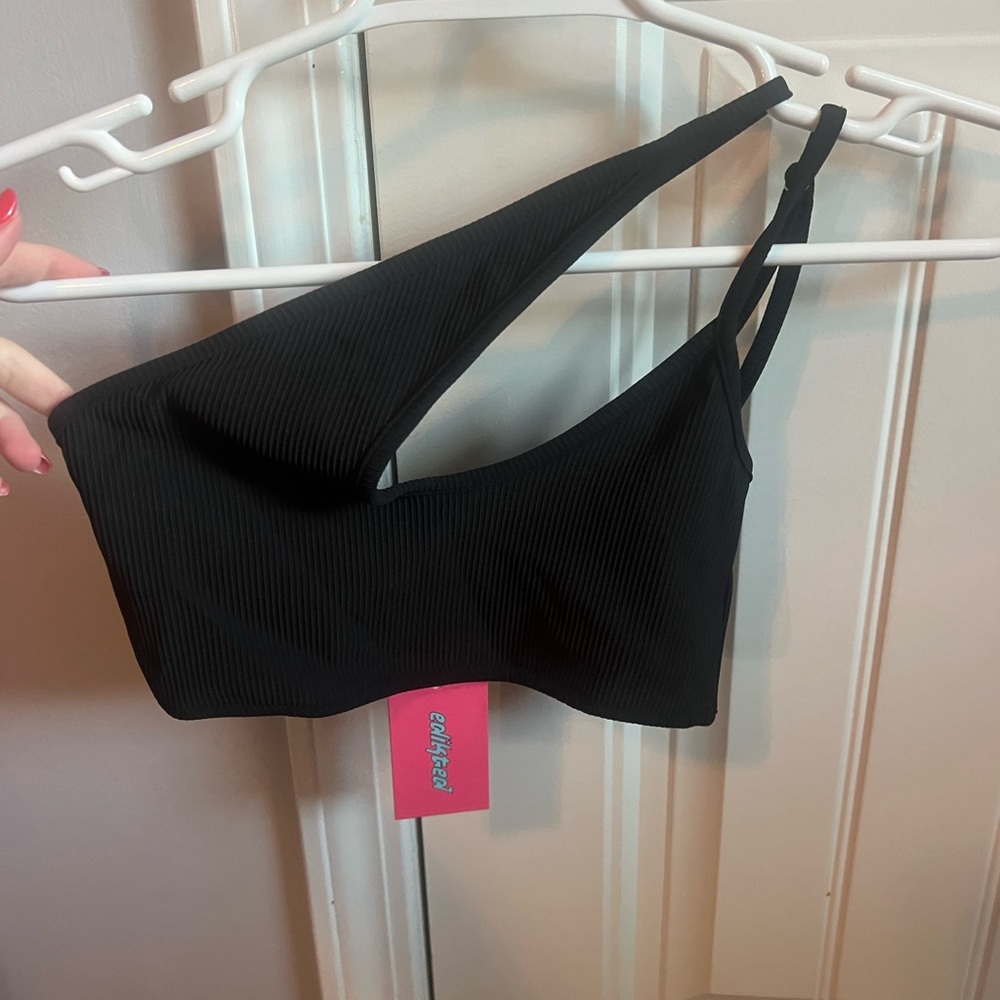 Edikted Black Ribbed Asymmetrical Bralette